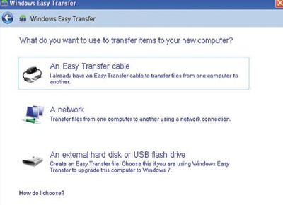 Выбор соединения в мастере Windows Easy Transfer
