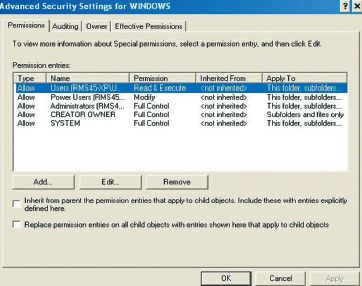 Разрешения для каталога Windows в XP Professional
