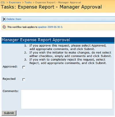 Задача на получение утверждения от менеджера для отчета о расходах