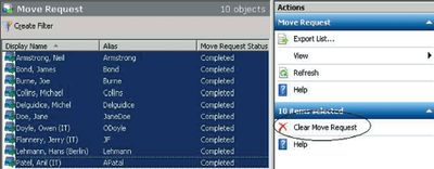 Экран 4. Удаление завершенных запросов на перенос в EMC