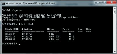 Результаты выполнения команды DiskPart list disk