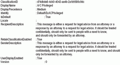 Результат выполнения команды Get-MessageClassification
