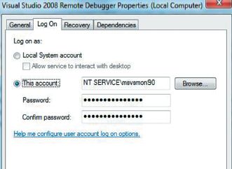 Настройка удаленного отладчика Visual Studio на использование виртуальной учетной записи