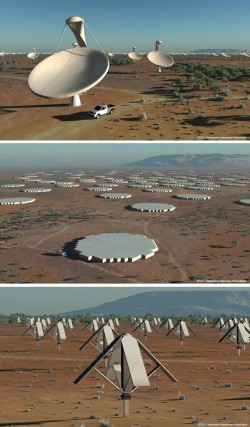 Распределенная система параболических антенн позволит тщательно следить за источниками радиоволн в космосе. Иллюстрация: SPDO  