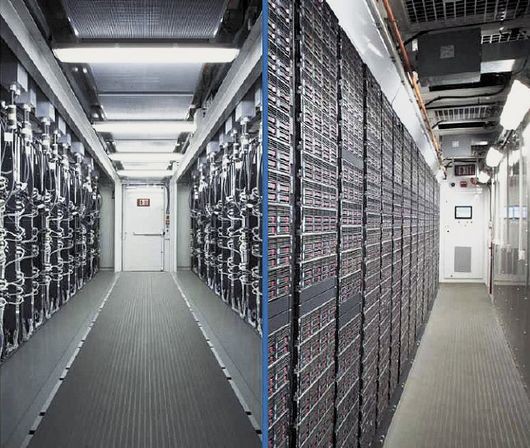 НОВЫЙ КОНТЕЙНЕРНЫЙ ЦОД состоит из двух параллельно устанавливаемых 12-метровых модулей, содержит размещенные в два ряда серверные стойки высотой 54U Фото: HP 