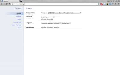 Один из разделов меню настроек