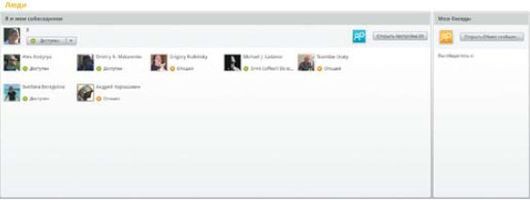 На вкладке «Люди» все собеседники, находящиеся в Сети, отображаются в одном окне. В правой части вкладки доступны ведущиеся диалоги