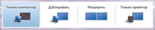 Нажмите <Windows>+P для переключения между дисплейными режимами при присоединении периферийного устройства