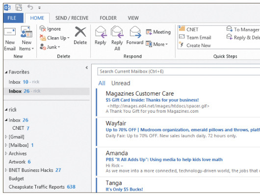 Пять функций Outlook 2013, которые следует знать