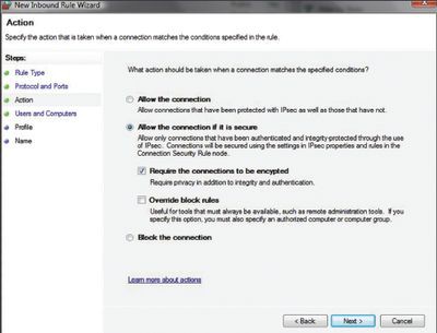 Мастер New Inbound Rule Wizard