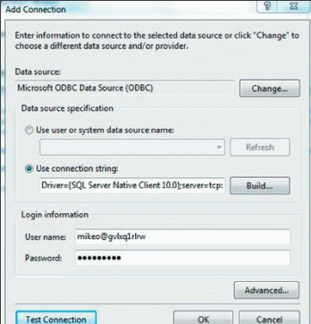 Экран 6. Добавление источника данных ADO.NET ODBC в?SQL Azure