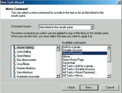 Экран 2. Страница Menu Command мастера новых задач New Task Wizard