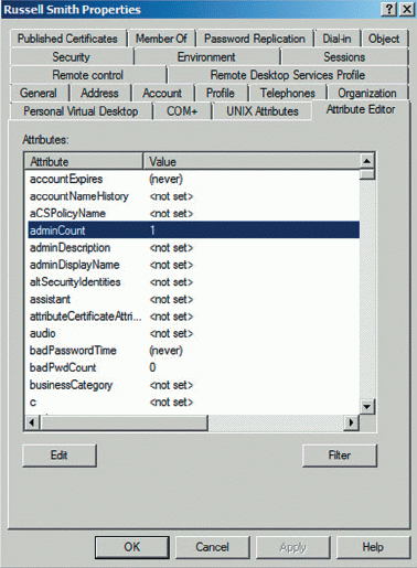 Экран 1. Изменение атрибута adminCount