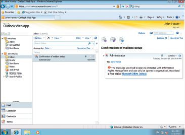 Экран 3. Использование OWA для чтения защищенных сообщений до того, как была выполнена настройка Exchange 2010