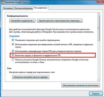 Экран 3. Параметры Google Chrome
