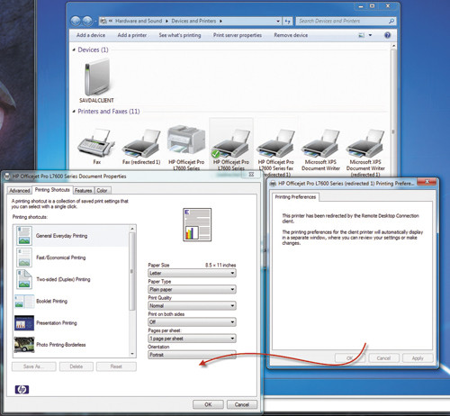 Перенаправление свойств принтера с помощью Easy Print