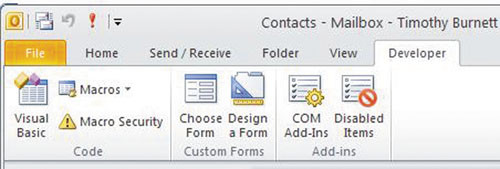 Закладка «Разработчик» (Developer) в Outlook 2010