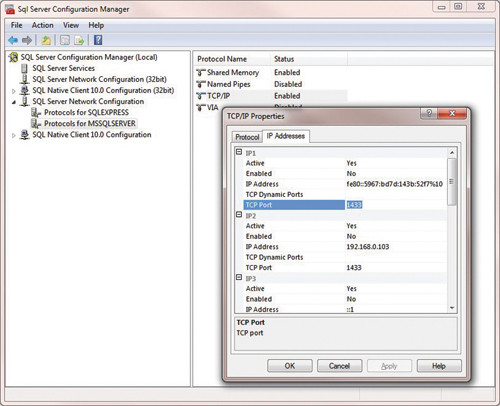 Настройка порта TCP/IP, по которому SQL Server прослушивает подключения