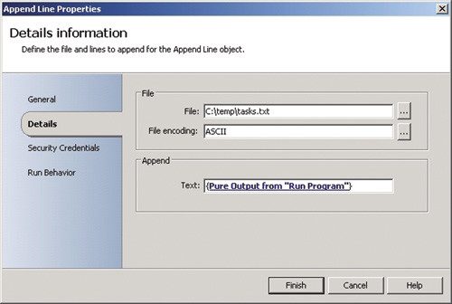 Диалоговое окно Append Line Properties