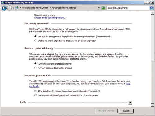 Дополнительные настройки общего доступа