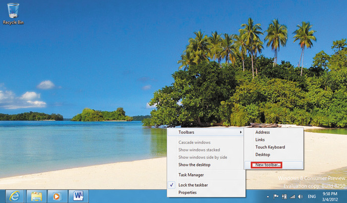 Вкладка Desktop Windows 8