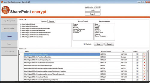 Ярлык Portals в окне Idera SharePoint encrypt