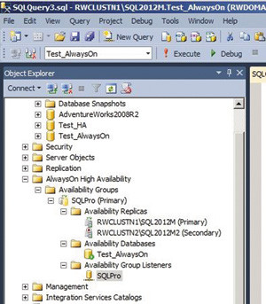 Использование обозревателя объектов для просмотра реплик, баз данных и слушателей AlwaysOn
