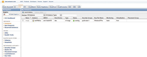 Экземпляр на приборной панели AWS