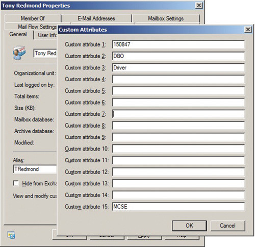 Просмотр настраиваемых атрибутов с помощью консоли управления Exchange Server 2010 EMC