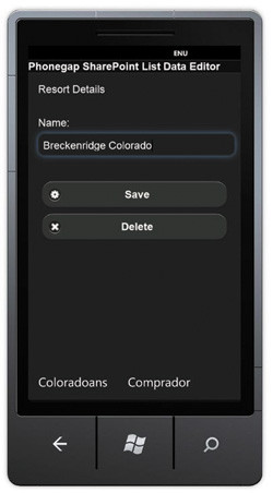 Страница сведений об элементах в?эмуляторе Windows Phone 7
