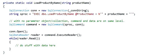 Код без объекта команды, приводящий к?возможности внедрения кода SQL