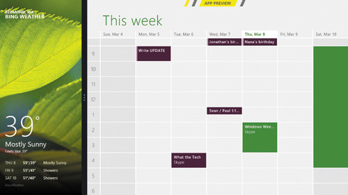 Работающие бок о бок приложения «Погода» и?«Календарь»