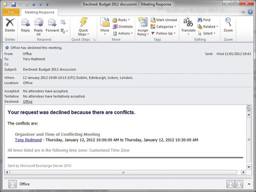 Работа со списком переговорных в Outlook 2010