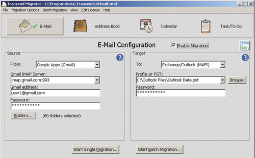 Конвертация данных одного пользователя в?Transend Migrator