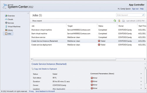 Окно Jobs программы App Controller