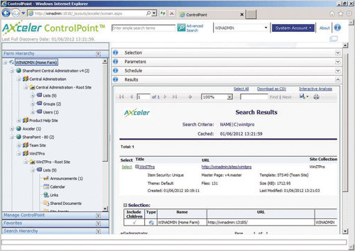 Образец результатов поиска средствами ControlPoint