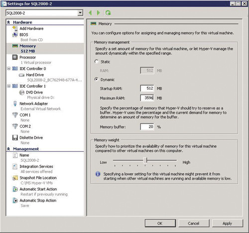 Настройка динамической памяти Hyper-V