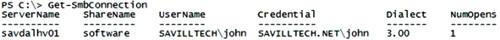 Команда PowerShell Get-SMBConnection выводит?список подключений SMB