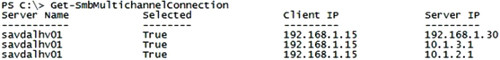 Команда Get-SmbMultichannelConnection выводит?список всех возможных путей