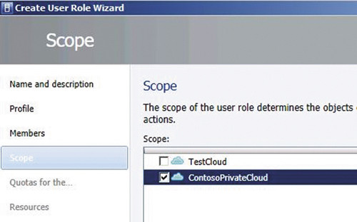 Определение области действия для роли пользователя