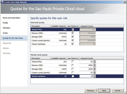 Определение области действия для роли пользователя