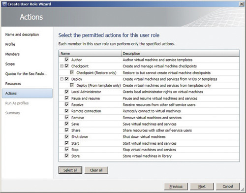 Выбор действий, которые будут разрешены