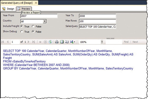 Предпросмотр сгенерированного отчета