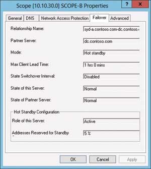 Просмотр свойств диапазона DHCP при включении режима Standby Mode