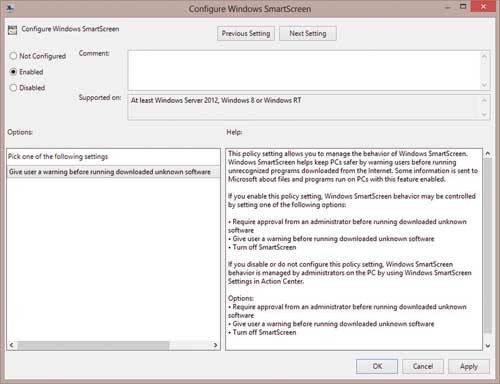 Настройка фильтра SmartScreen для утилиты File?Explorer в Windows 8