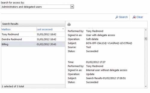 Результаты работы Search-MailboxAuditLog в окне консоли ECP