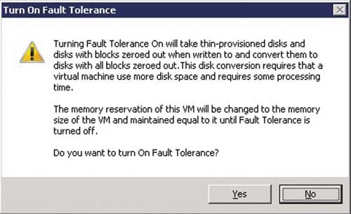 Предупреждение перед включением режима высокой отказоустойчивости
