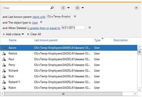 Ввод данных для поиска учетных записей временных сотрудников