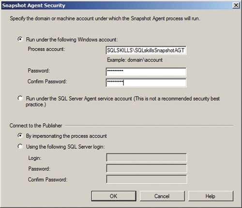 Ввод учетных данных агента моментальных снимков