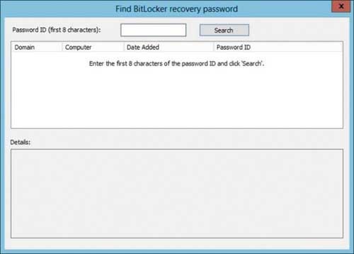 Диалоговое окно Find BitLocker recovery password